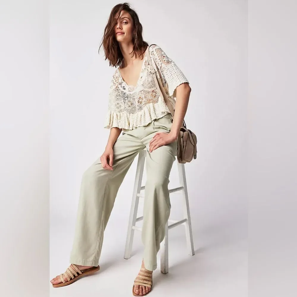Free People Falling Out Straight Leg Trouser in Alfalfa Size 4 - Picture 5 of 13